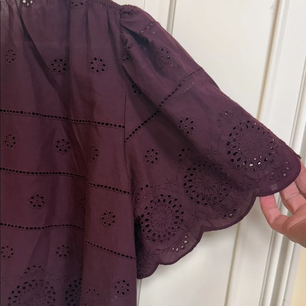Caroline Constas Burgundy Eyelet Blouse - Picture 13 of 15